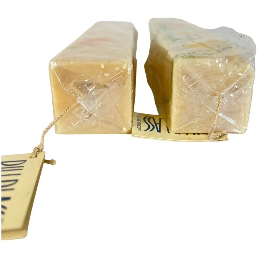 Vintage Pair of Bill Blass Home Decor Square Pillar Candle 10 Inch Tall Unburned